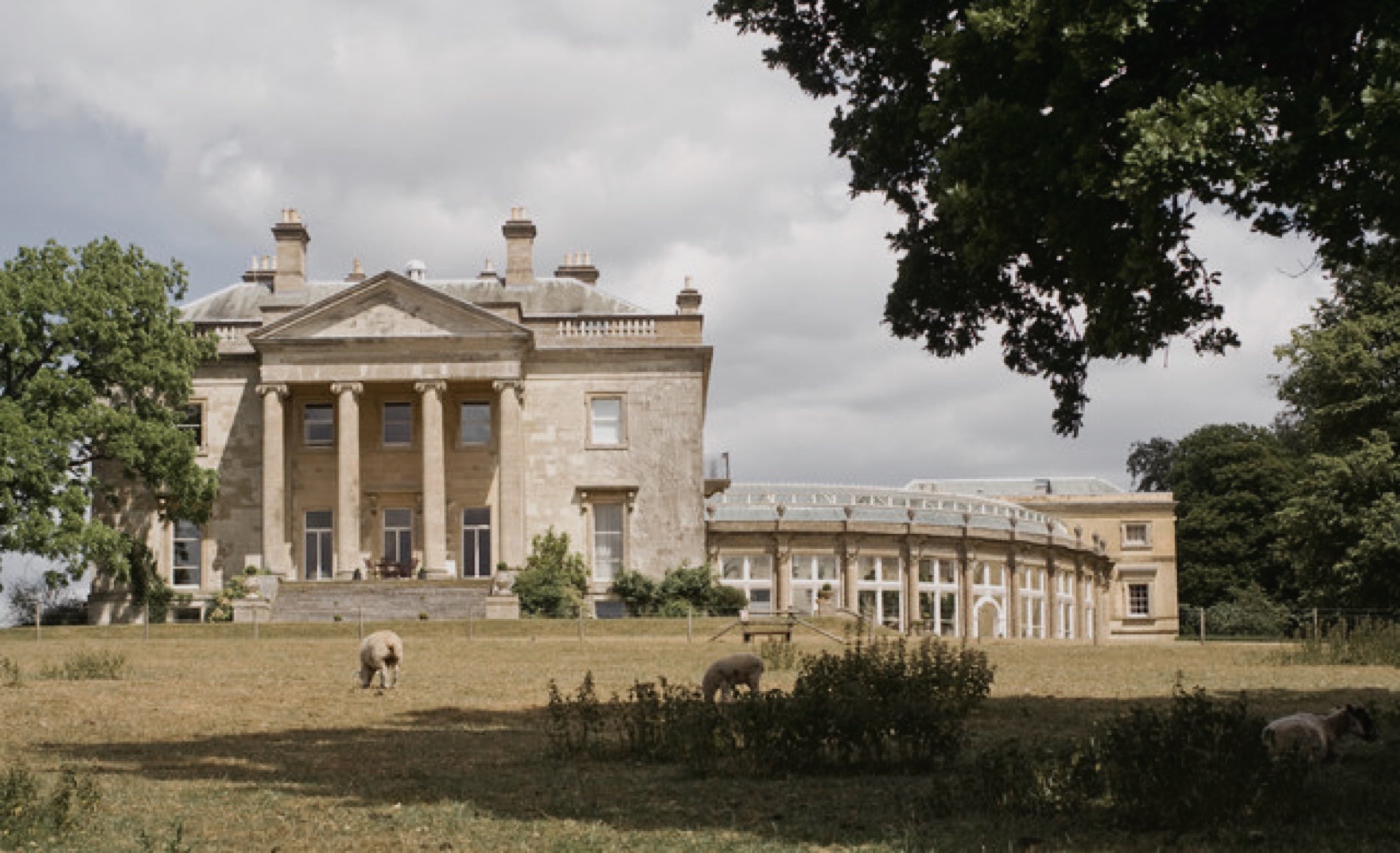 The exterior of Gaddesden Place in Hertfordshire, England.